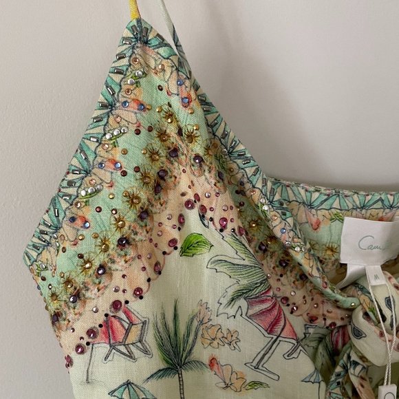 🌸HOST PICK🌸 CAMILLA Short Dress With Tie Front Sundowners M AU 12 Linen Summer - Picture 7 of 13